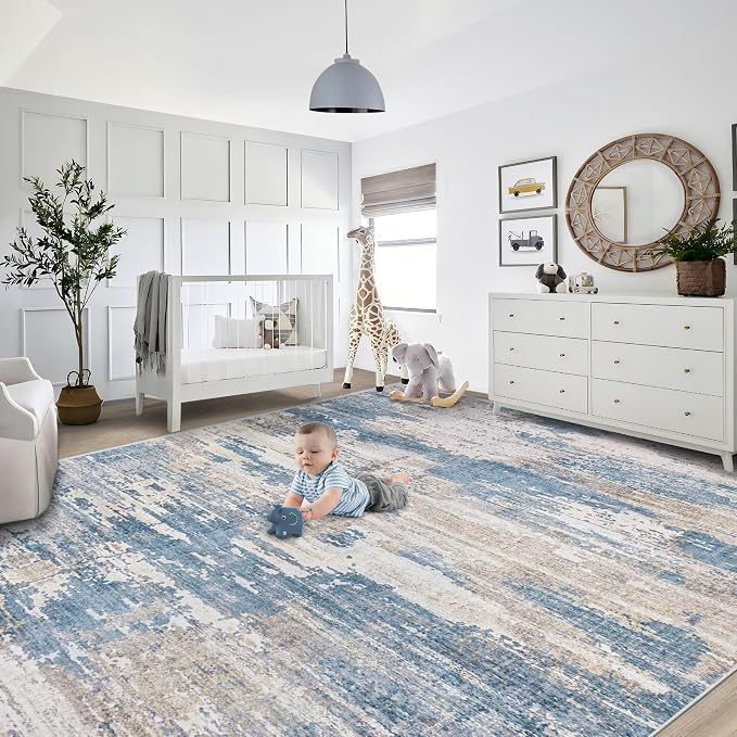 9x12 Area Rug for Living Room, Washable Modern Abstract Large Area Rug Neutral - Image 6