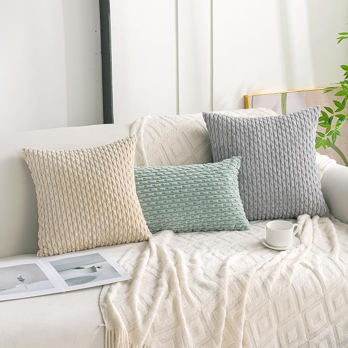Set of 4 Yellow Rust Aqua Decorative Throw Pillow Covers 12x20 Inch Corduroy - Image 3