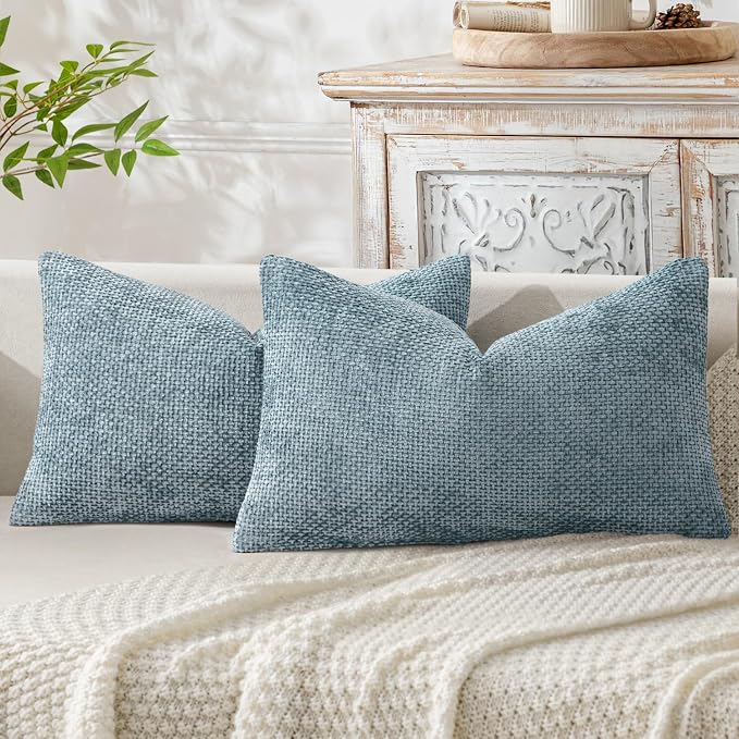 MIULEE Pack of 2 Lumbar Couch Throw Pillow Covers 20x12 Inch Coastal Smoke Blue by MIULEE