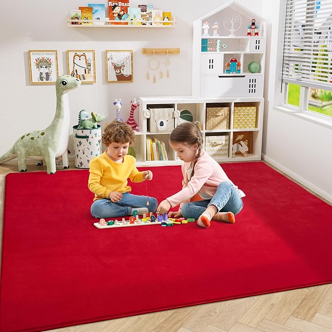 Amearea Modern Area Rugs for Bedroom Living Room, 4x6 Feet Red Thickened Memory - Image 3