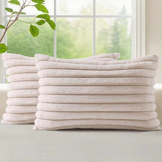 decorUhome Summer Cozy Faux Fur Throw Pillow Covers 12x20 Set of 2 Decorative by decorUhome
