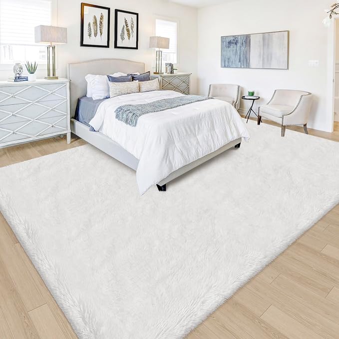 White Rug for Living Room 6x9ft Fluffy Area Rug Mat Bedside Throw Rug for - Image 4