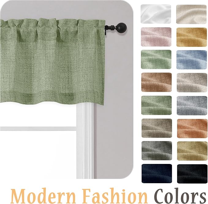 OWENIE Sage Green Valances for Windows 1 Pcs, Light Filtering Textured - Image 8