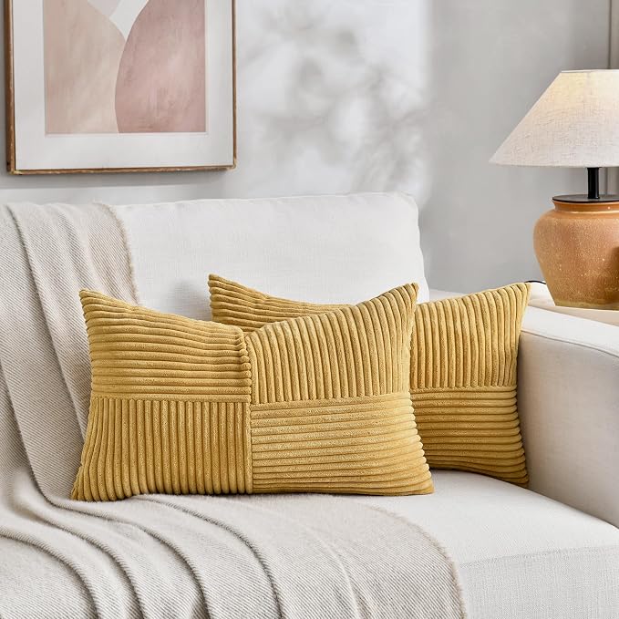 Fancy Homi 2 Packs Mustard Yellow Lumbar Decorative Throw Pillow Covers 12x20 - Image 6