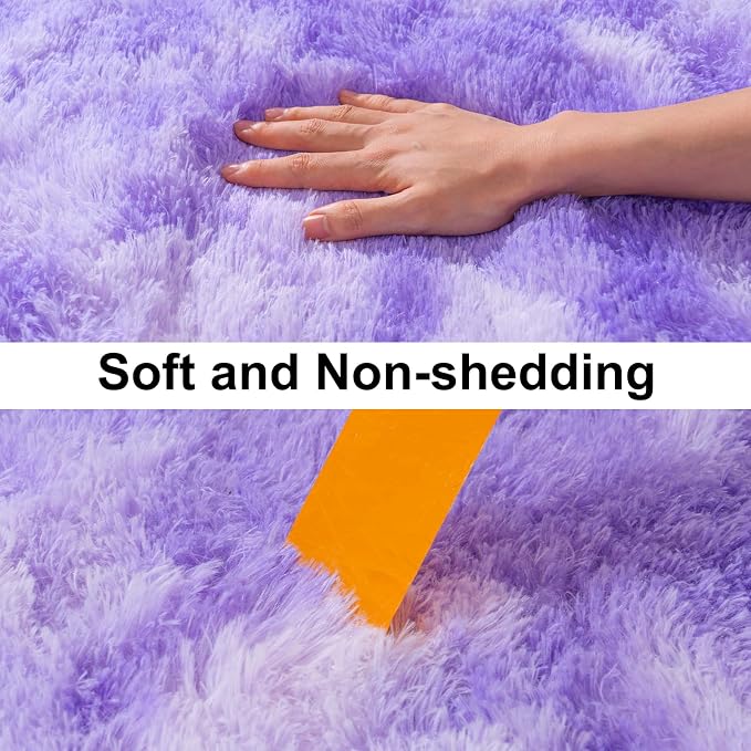 Soft Runner Rugs for Bedroom Hallways, 2x4 Tie-Dyed Purple Fluffy Shag Throw - Image 3
