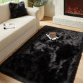 AMTOVO Faux Fur Sheepskin Rug for Living Room, 4 x 6 ft Black Fluffy Area Rug by AMTOVO