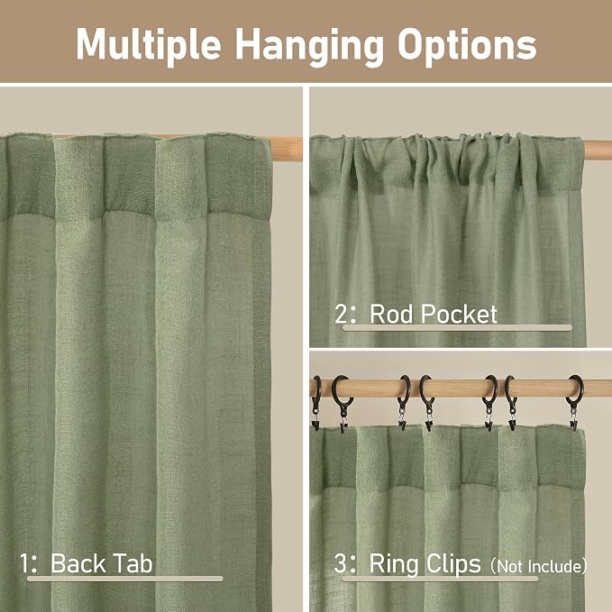 LAMIT 95 Inches Long Sage Green Linen Curtains - Image 3