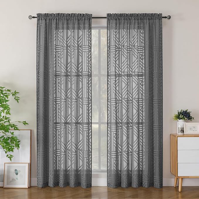 Simplebrand Semi Sheer Charcoal Grey Curtains 84 Inches Long 2 Panels, Light by Simplebrand