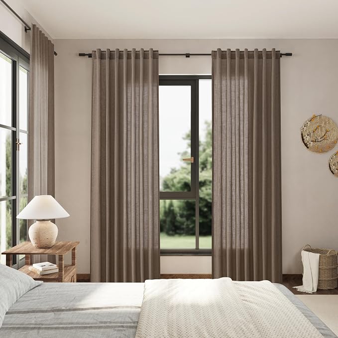 Light Brown Linen Curtains 90 Inch Length 2 Panels Set - Image 8