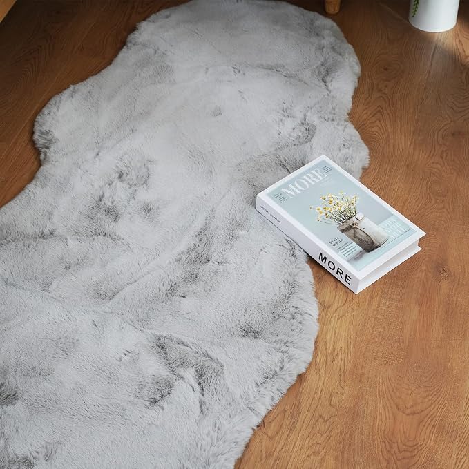 Ghouse Soft Faux Sheepskin Fur Rug Runner Rug 2x6 Grey Fluffy Bedside Plush - Image 5