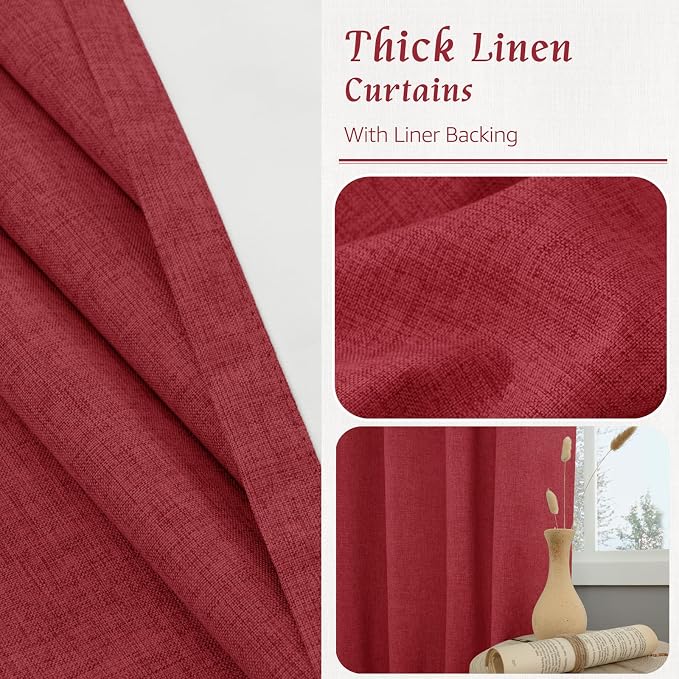 63 Inch Length 100% Blackout Linen Curtains - Image 7