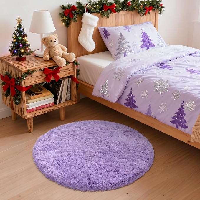 OLANLY Light Purple Round Rugs for Bedroom - Image 3