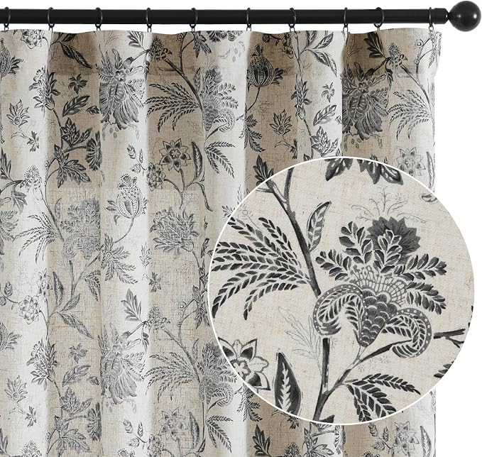 jinchan Linen Floral Curtains for Living Room by JINCHAN