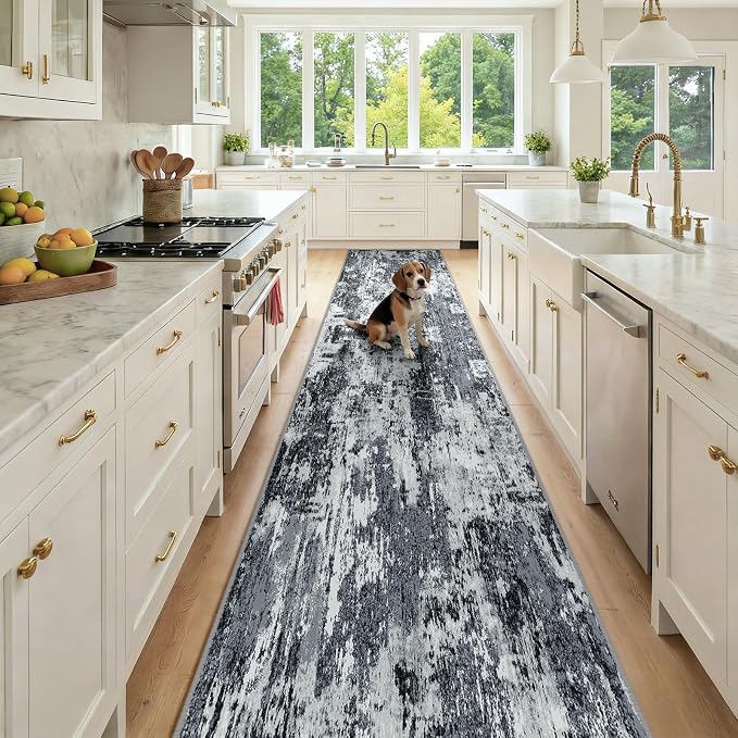 Washable Area Rugs 2'6'' x14 Non-Slip Modern Abstract Soft by RELEANY
