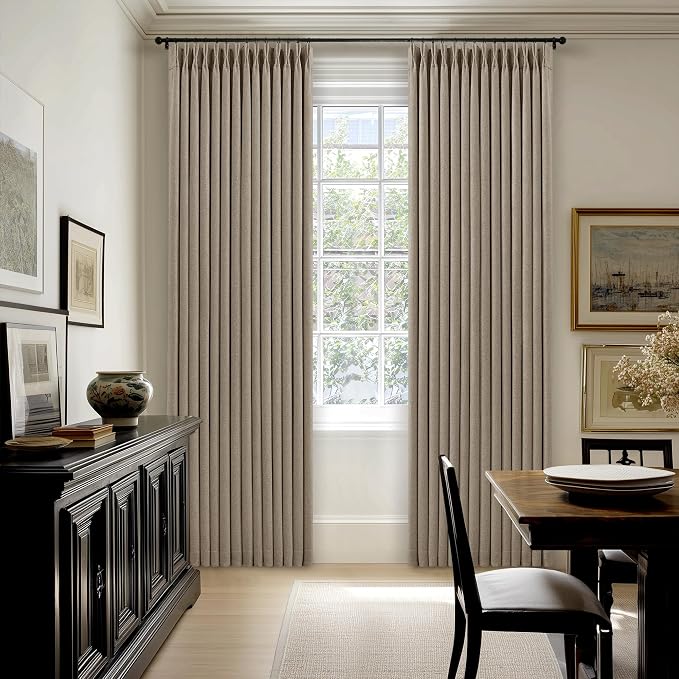 Dark Flax 94 Inch Long Blackout Curtains Thick Linen Pinch Pleated - Image 8