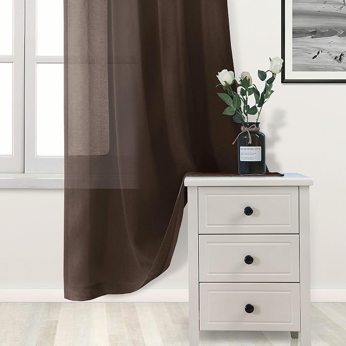 DWCN Brown Sheer Curtains Semi Transparent Voile Rod Pocket Curtains - Image 3