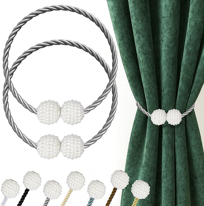 Hion Magnetic Curtain Tiebacks Grey 2pcs, Curtain Tiebacks Buckles Holdbacks by Hion