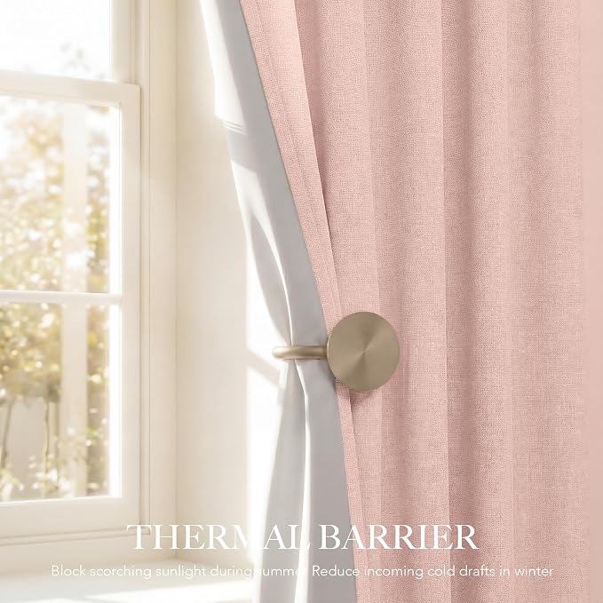 RYB HOME Pink 100%Blackout Linen Curtains - Image 5