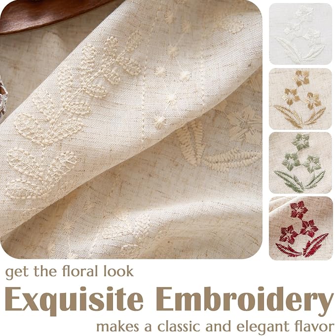 jinchan Belrose Linen Curtains for Bedroom Floral Curtains 90 Inch Length Linen - Image 7