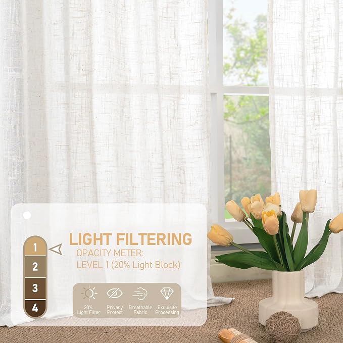 LAMIT 95 Inches Long Cream Linen Curtains - Image 4