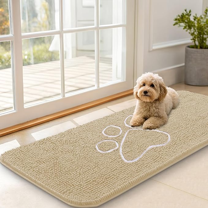 OLANLY Dog Door Mat for Muddy Paws 47x20, Paw Print Design, Absorbs Moisture by OLANLY