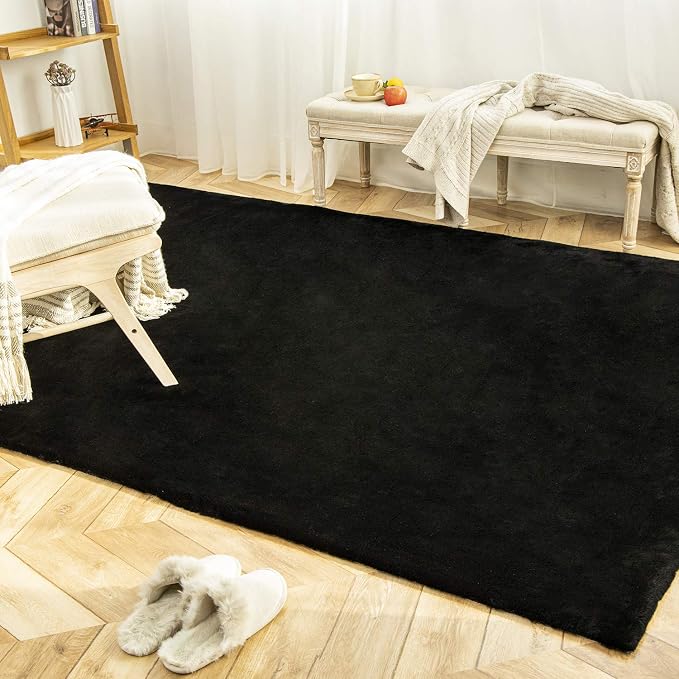 Ashler Faux Fur Rug, Ultra Soft Faux Rabbit Fur, 5 x 7 Feet Rectangle, Machine - Image 6
