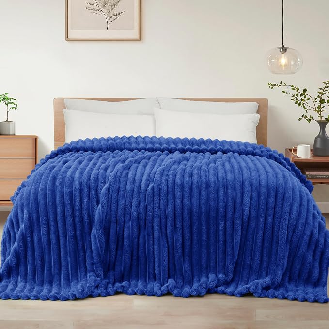 Exclusivo Mezcla Twin Size Flannel Fleece Blanket, Super Soft Striped Jacquard by ExclusivoMezcla