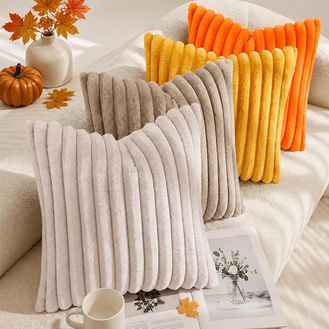 decorUhome Fall Faux Fur Throw Pillow Covers 12x20 Set of 2 Orange | Decorative - Image 5