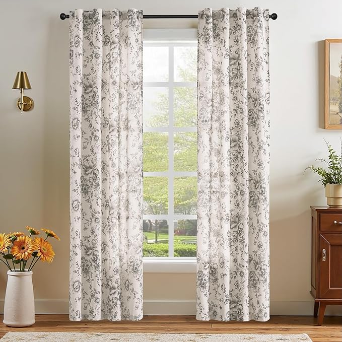 jinchan Linen Floral Curtains 84 Inch Length by JINCHAN