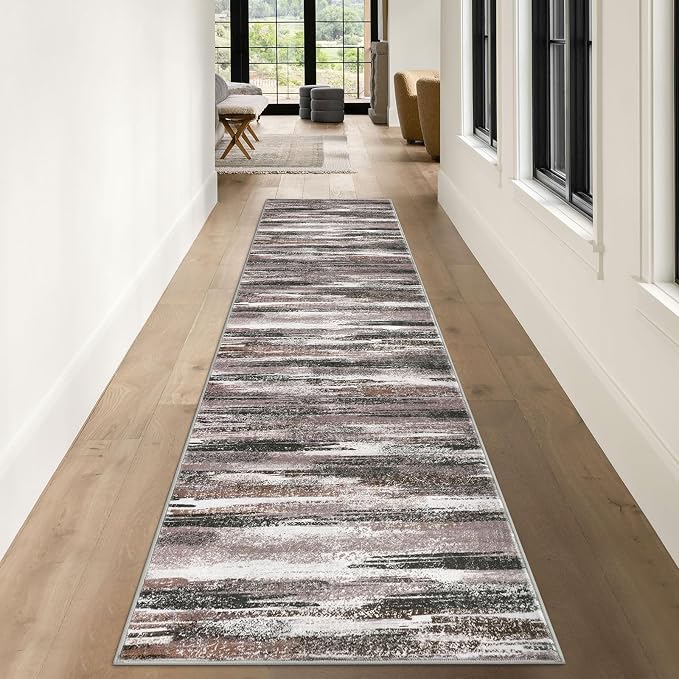 Lansny Modern Abstract Runner Rug 3x10, Dark Light Brown White Washable Kitchen - Image 2