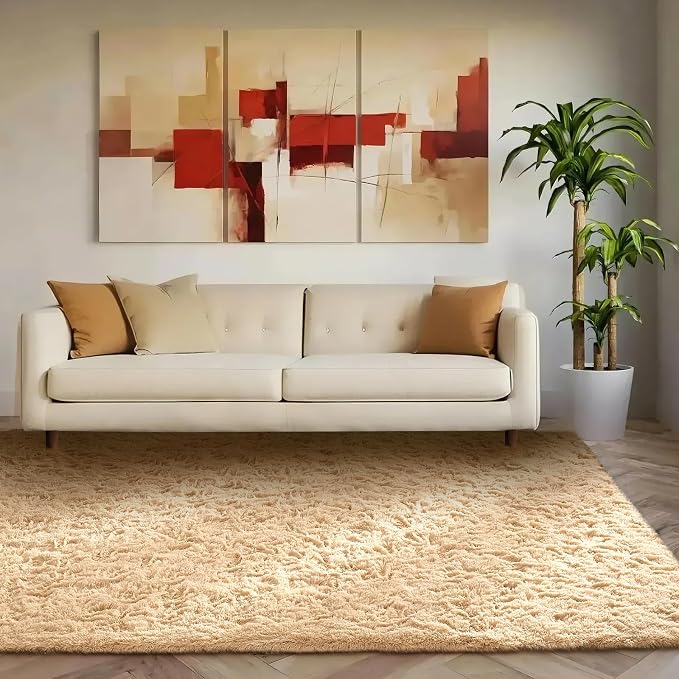 Ophanie Beige Rugs for Living Room Bedroom, 5x8 Fluffy Fuzzy Furry Carpet - Image 5