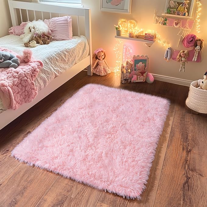 Small Area Rug, 2x3 Pink Rug for Bedroom Shaggy Throw Rugs for Girls Room - Image 4