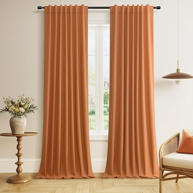 Guken Orange 100% Blackout Linen Curtains 108 Inch Length 2 Panels Set by Guken