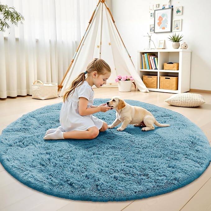 OLANLY Slate Blue Round Rugs for Bedroom - Image 3