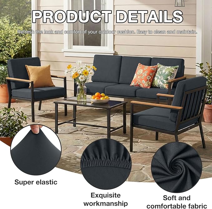 hyha 4Pcs Patio Cushion Covers, Stretch Outdoor Couch Cushion Covers, Washable - Image 3