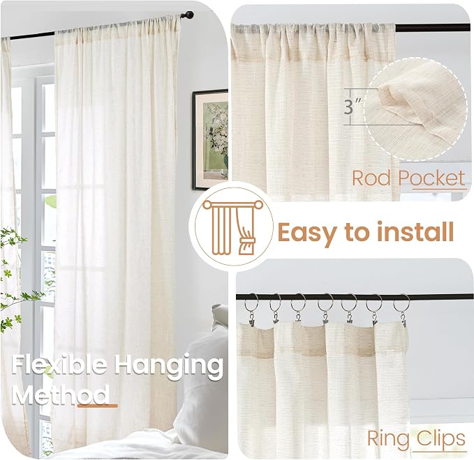 BGment Beige Linen Curtains 45 Inch Length - Image 6