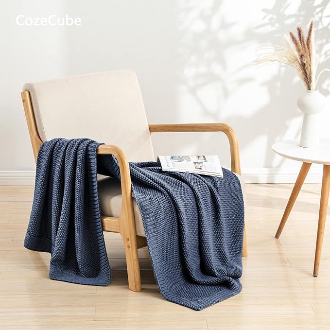CozeCube Dusty Blue Seed Stitch Throw Blanket 50"x60", Farmhouse Decor | Blanket - Image 2