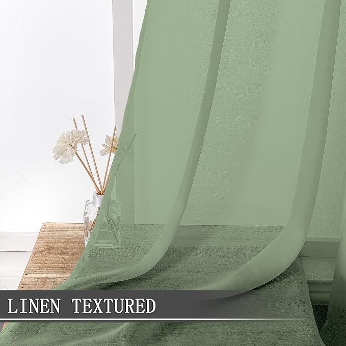 Tollpiz Sheer Curtains Living Room Linen Textured Curtain Sheers Light - Image 2