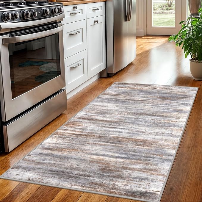 KOZYFLY Abstract Modern 3x5 Ft Area Rug in Grey Brown- Non-Slip and Machine - Image 3