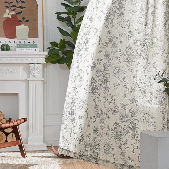 jinchan Linen Blend Curtain Floral Curtains - Image 6