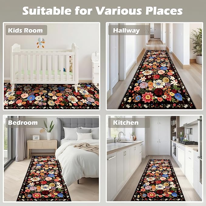Black/Brown Rug for Hallways Kitchen Rug 2x8, Non Slip Washable Rugs - Image 3