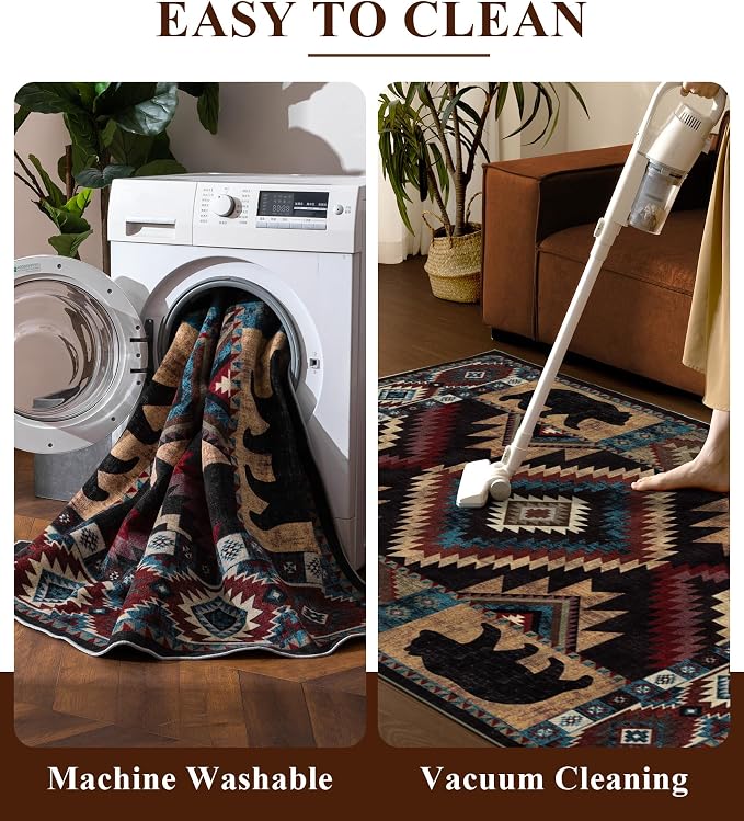 Hallway Runner Rug 2x6 Indoor Door Mat -Western Rug Bear Rustic Cabin Non-Slip - Image 6