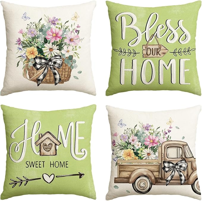 AVOIN colorlife Bless Our Home Eucalyptus Leaves Throw Pillow Covers, 16 x 16 by AVOINcolorlife