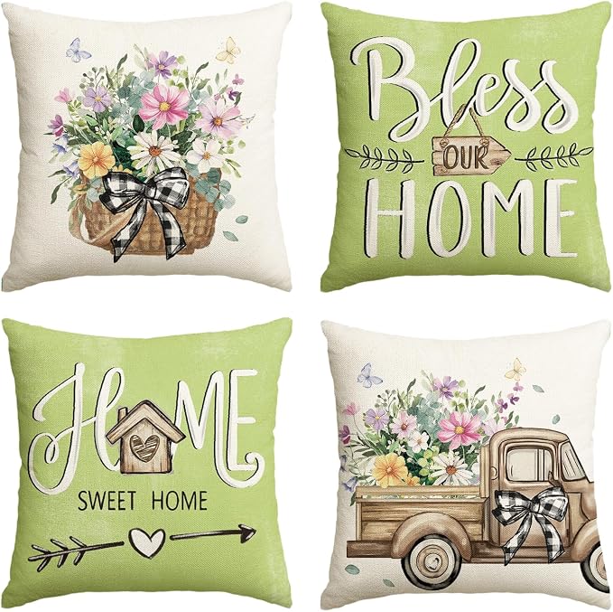 AVOIN colorlife Bless Our Home Eucalyptus Leaves Throw Pillow Covers, 20 x 20 by AVOINcolorlife