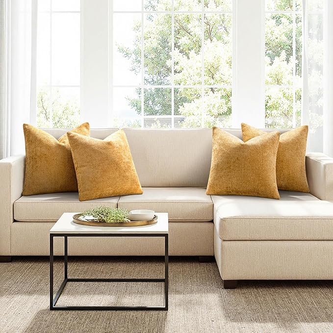 MIULEE Pack of 4 Couch Throw Pillow Covers 18x18 Inch Gold Soft Decorative - Image 4