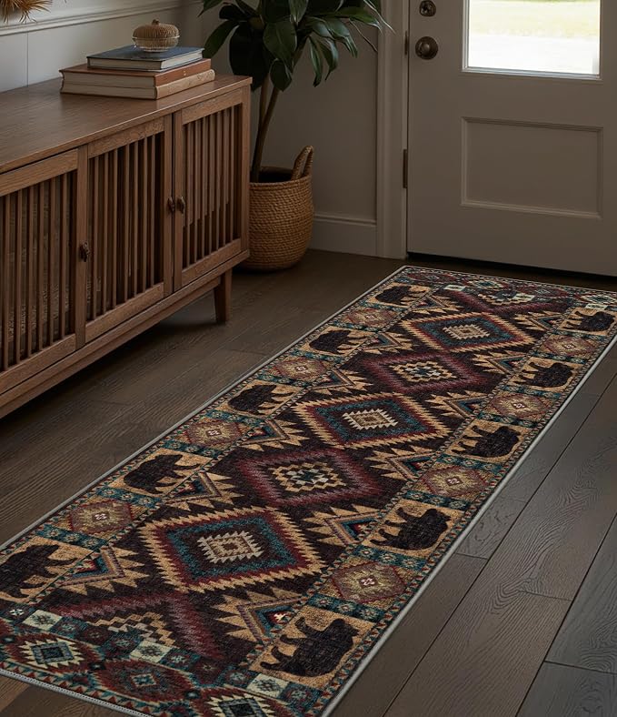Hallway Runner Rug 2x6 Indoor Door Mat -Western Rug Bear Rustic Cabin Non-Slip - Image 3