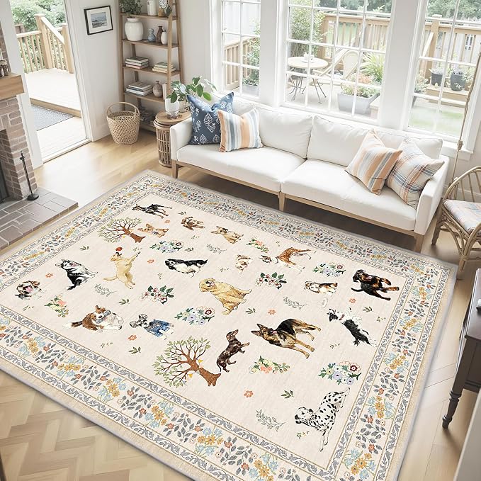 Beige Area Rug 8x10 for Living Room Bedroom | Stain Resistant; Soft; Non - Image 2