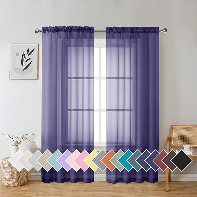 Aiyufeng Purple Sheer Curtains 72 Inch Length 2 Panels Set, Light Filtering by Aiyufeng