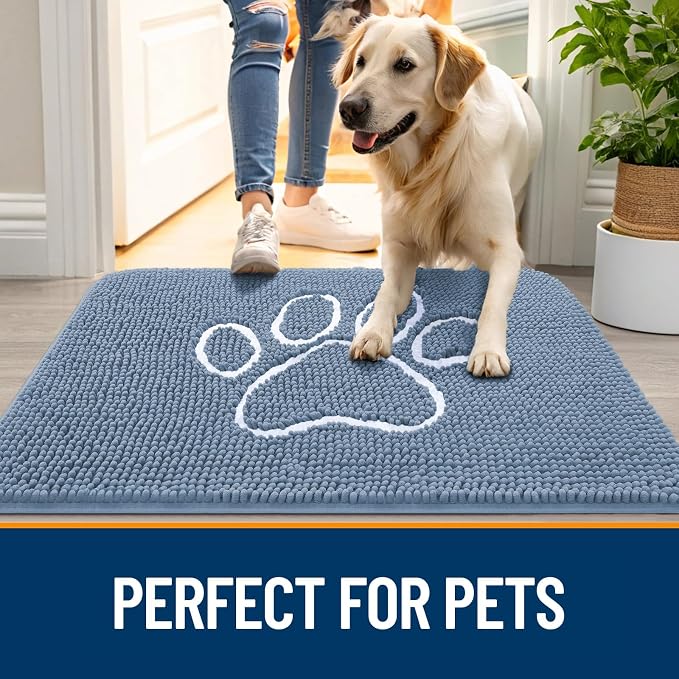 OLANLY Dog Door Mat for Muddy Paws 35x24, Paw Print Design, Absorbs Moisture - Image 6