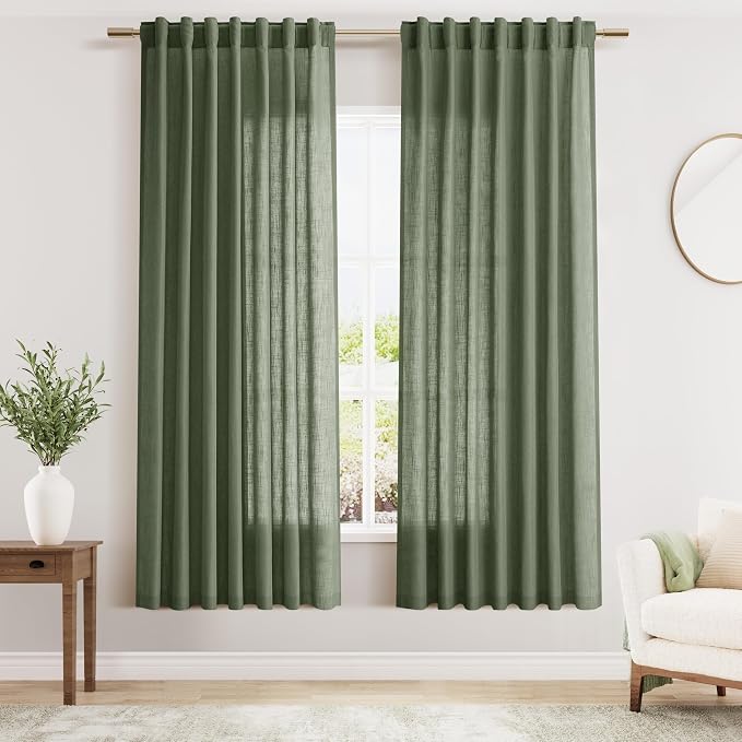 Nanspring Olive Green Linen Curtains by Nanspring